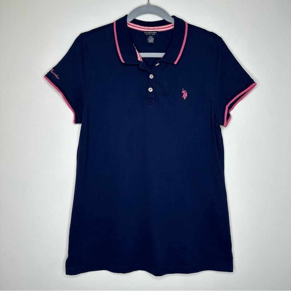 U.S. Polo Assn. Navy Pink Trim Plus‎ Size Polo Shirt